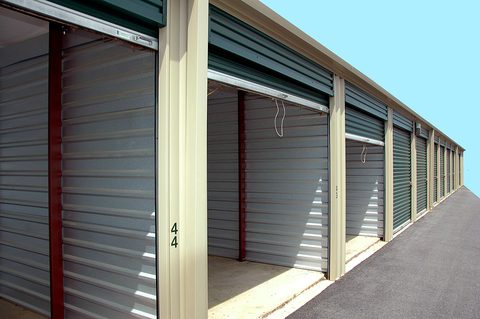 Storage room with opened doors